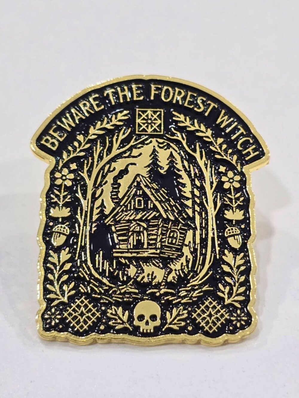 Artisan Beware The Forest Witch Cottage Core Cabin Enamel Pin Halloween Goth NWT - Picture 2 of 5